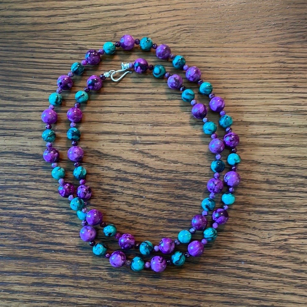Jay King Purple and Green Plume Stone Beaded 36” Necklace - Picture 2 of 6